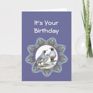 Carte Anniversaire, caille de Californie, oiseau,
