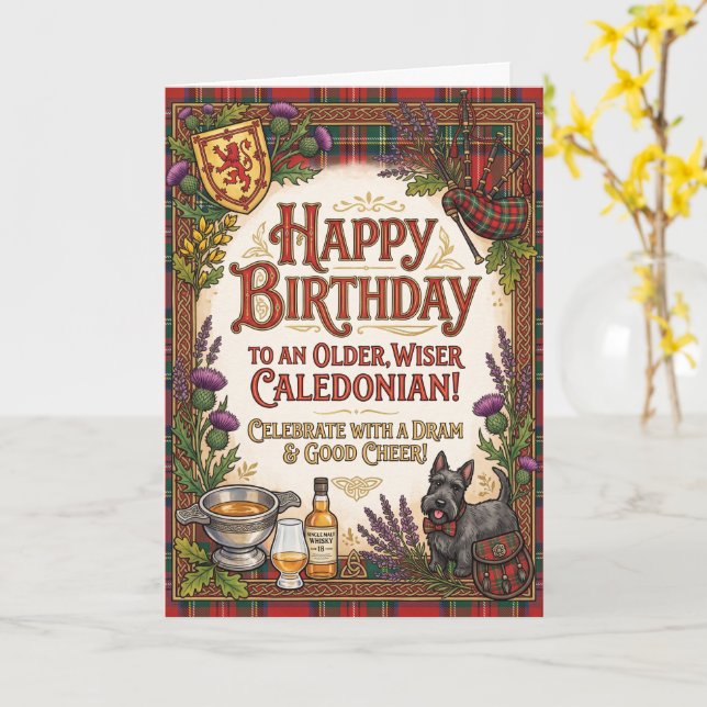 Carte Anniversaire Calédonien Écossais (Fleur jaune)