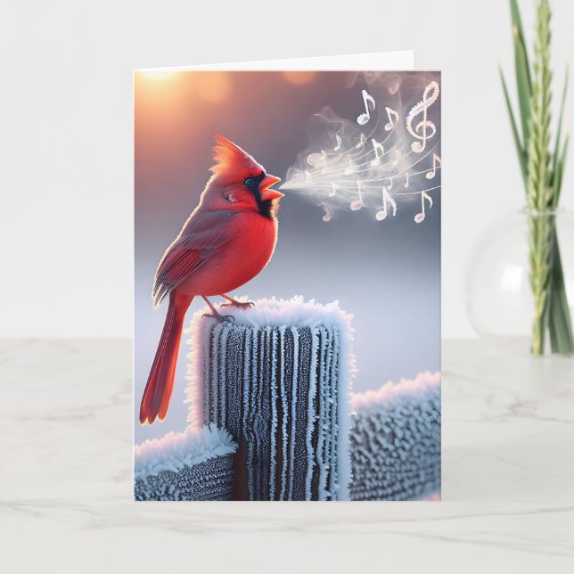 Carte Anniversaire Cardinal Rouge chante (Devant)