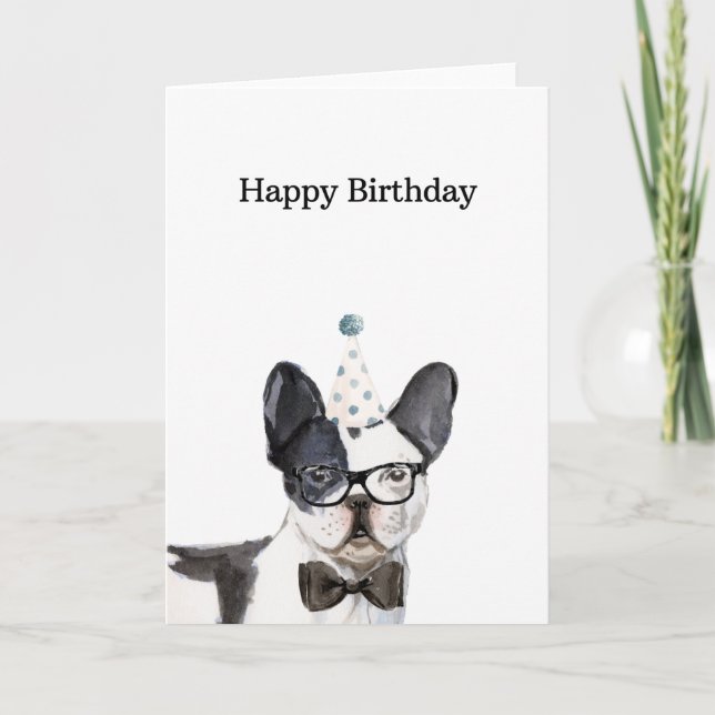 Carte Anniversaire, Carte Buldog Française Noire e (Devant)
