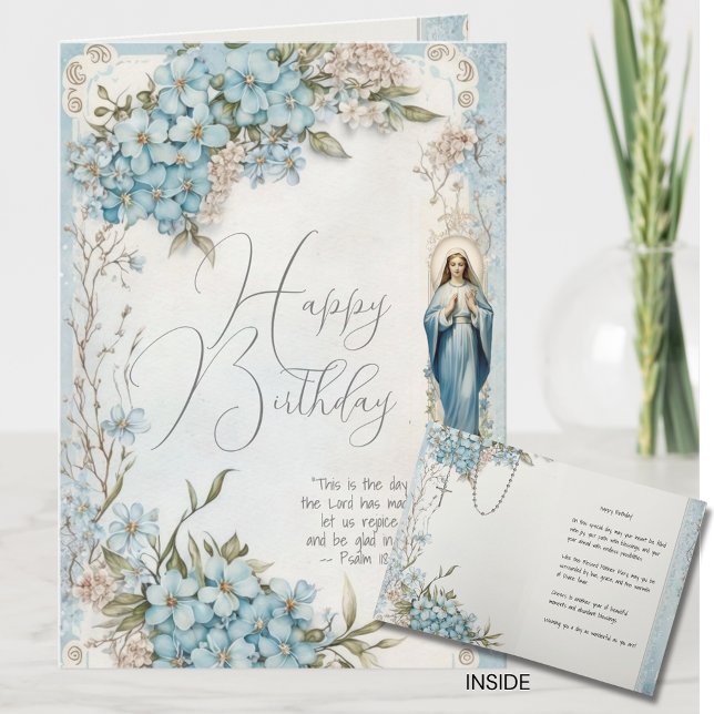 Carte Anniversaire catholique Mary Blue Floral Scripture (Créateur téléchargé)