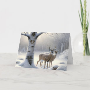 Carte Anniversaire Cerf avec Birch Tree Coeur et noms