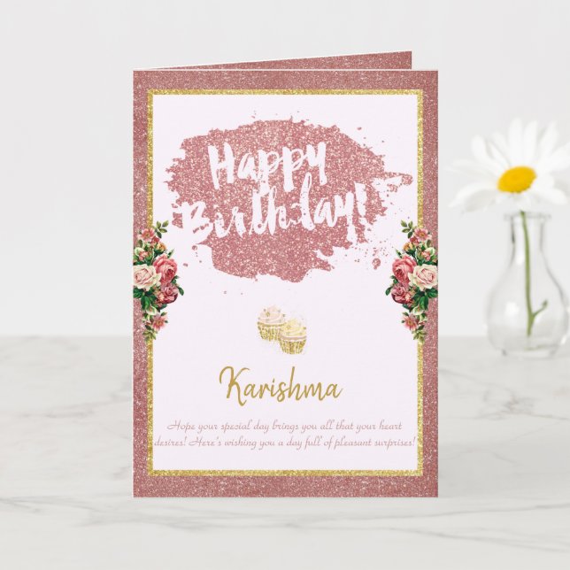 Carte anniversaire Changement de nom personnel Rose or C (Petite plante)
