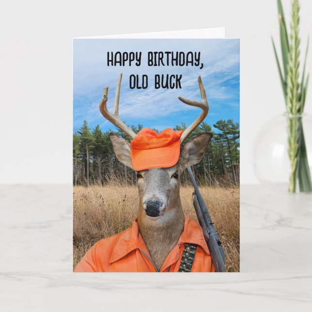 Carte Anniversaire Chasseur De Buck Avec Rifle (Devant)