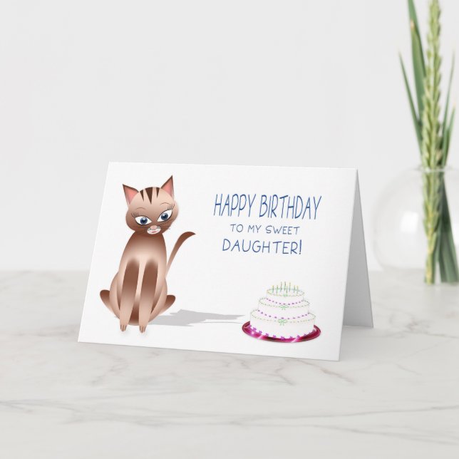 Carte ANNIVERSAIRE - Chat Kitty - Fille (Devant)