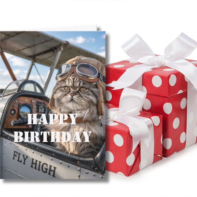 Carte Anniversaire Chat Pilote photo et avion Funny Avia (Créateur téléchargé)