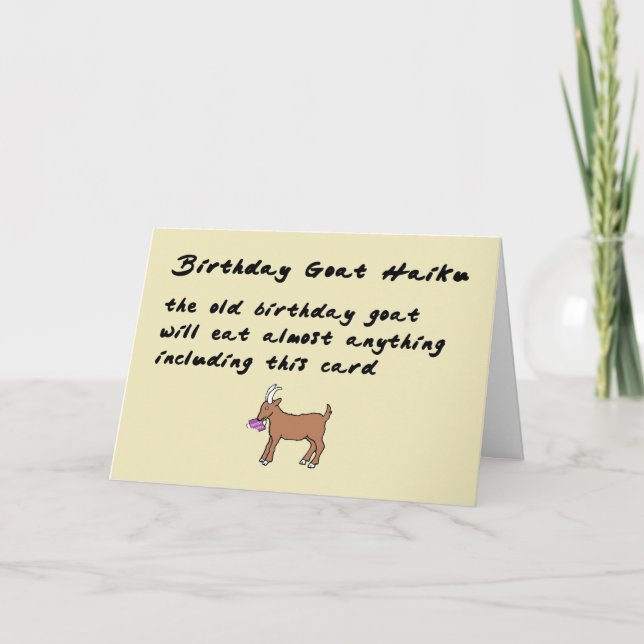 Carte Anniversaire Chèvre Haiku - un drôle de poème d'an (Devant)