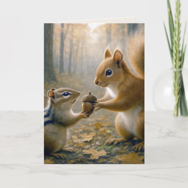 Carte Anniversaire Chipmunk et écureuil avec maïs (Devant)