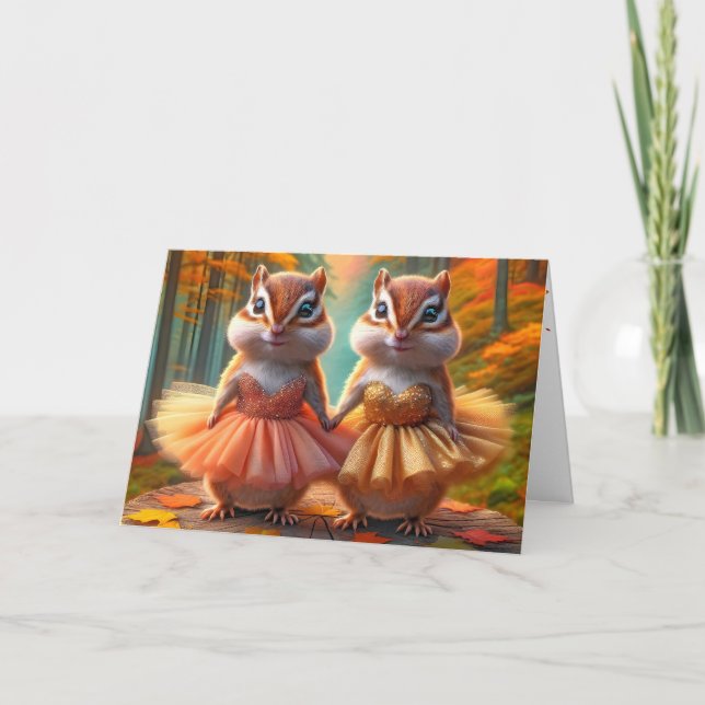 Carte Anniversaire Chipmunks Ballerina Dancers Sur Arbre (Devant)
