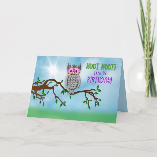 Carte Anniversaire, Chouette dans les lunettes de soleil (Devant)