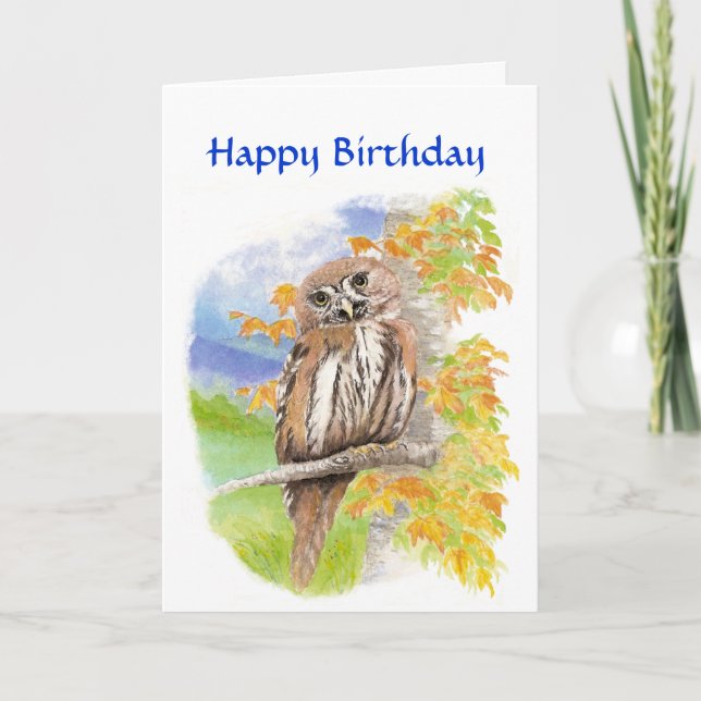 Carte Anniversaire, Chouette mignonne barrée avec verse  (Devant)