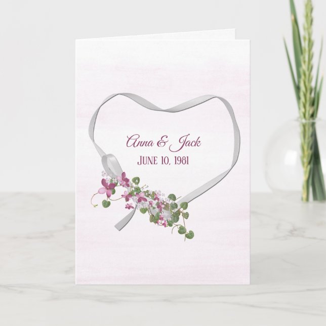 Carte Anniversaire Coeur de Ruban avec des noms (Devant)