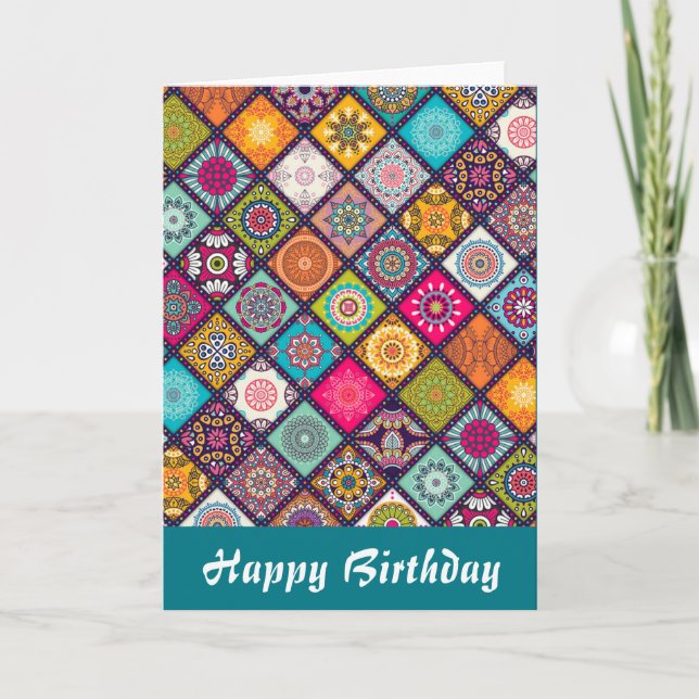 Carte Anniversaire coloré du motif Mandala (Devant)