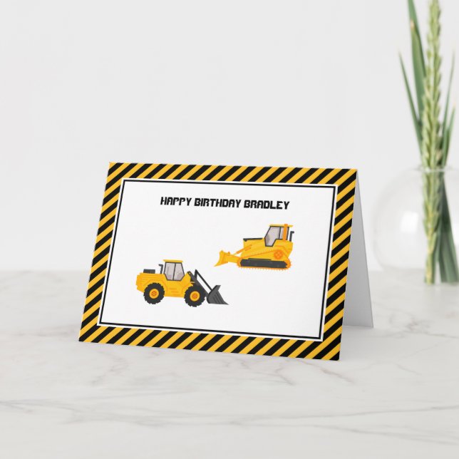 Carte Anniversaire Construction Camions Enfant's Birthda (Devant)