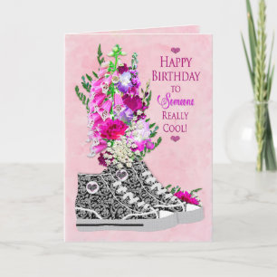 Carte Anniversaire, Cool fille, Basket noir/blanc