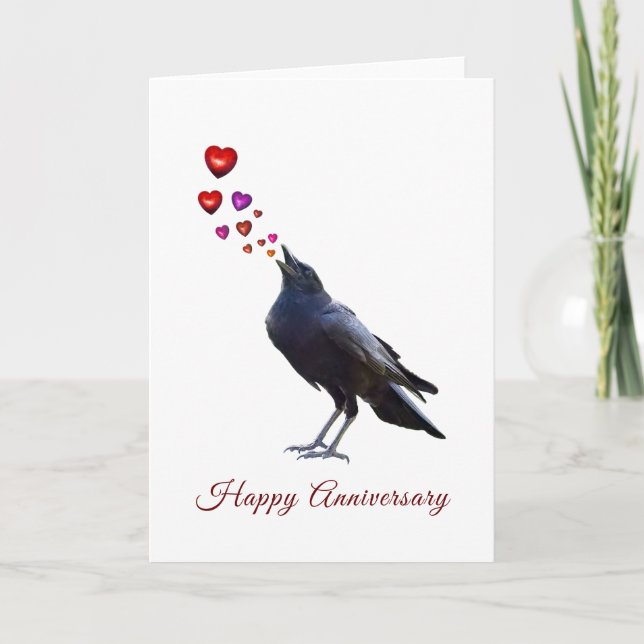 Carte Anniversaire Corneille avec Coeurs (Devant)