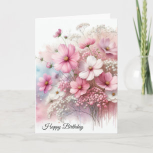 Carte Anniversaire Cosmos Rose Bouquet