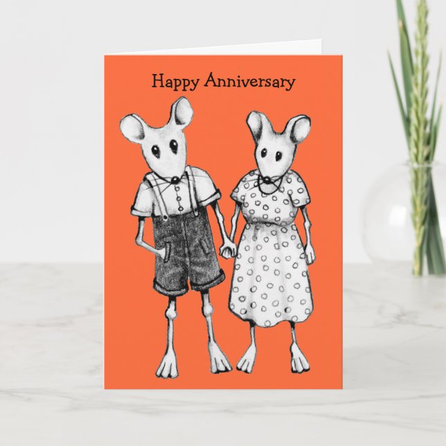 Carte Anniversaire : Couple De Souris Cute Au Crayon (Devant)