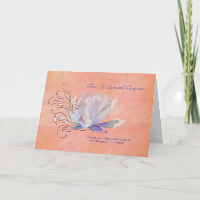 Carte Anniversaire, Cousin, Lys D'Eau, Religieux (Devant)
