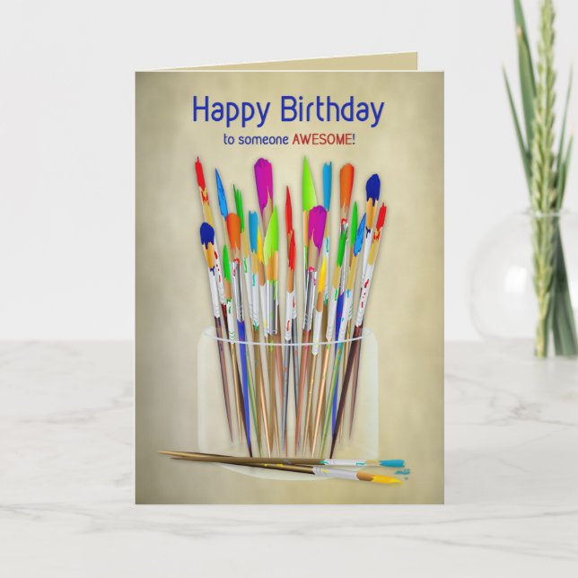 Carte Anniversaire Créatif Unique Artiste Pinceaux (Devant)