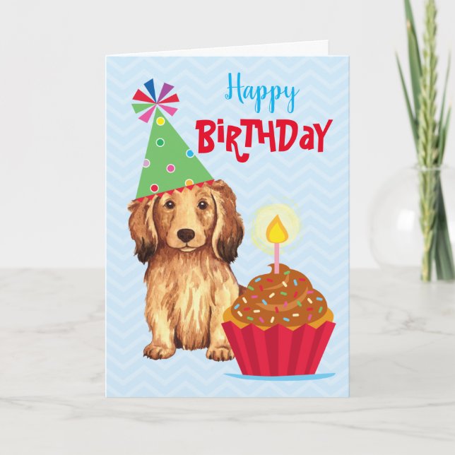 Carte Anniversaire Cupcake LonghEI Dachshund (Devant)