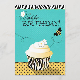 Carte Anniversaire d'abeille et de petit gâteau