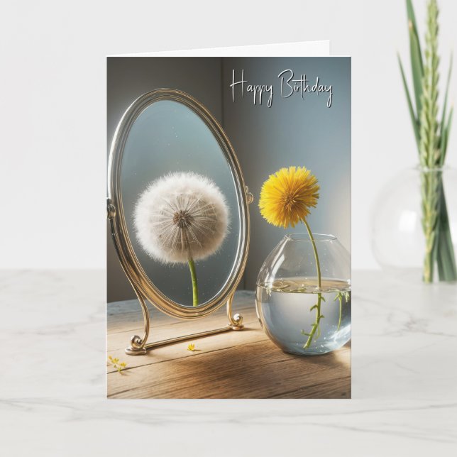 Carte Anniversaire Dandelion réflexion dans un miroir (Devant)