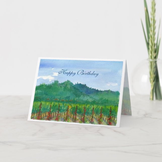 Carte Anniversaire d'aquarelle de vignoble de Napa (Devant)