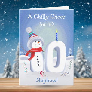 Carte Anniversaire de 10 ans de neveu Bonhomme de neige 
