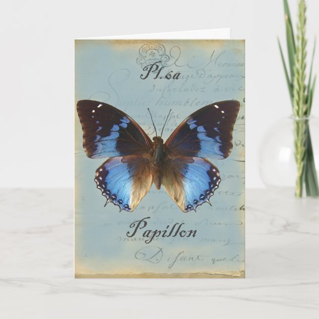 Carte Anniversaire de bleu de Papillon joyeux (Devant)