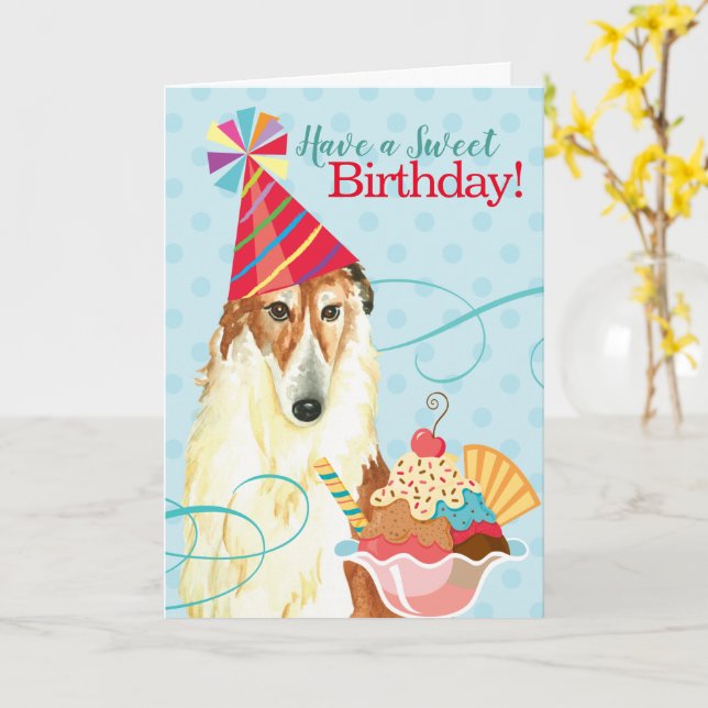 Carte Anniversaire de Borzoi (Fleur jaune)
