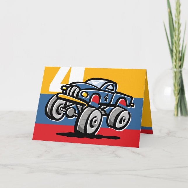 Carte Anniversaire de camion de monstre 4ème (Devant)