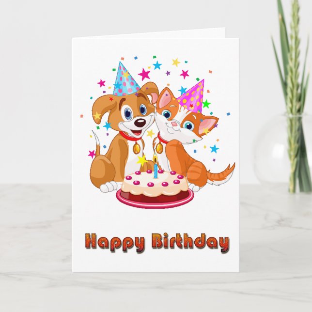 Carte Anniversaire de célébration de chien et de chat (Devant)