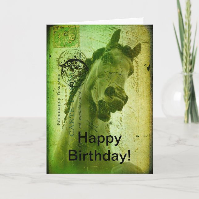Carte Anniversaire de Cheval Grunge Vert (Devant)