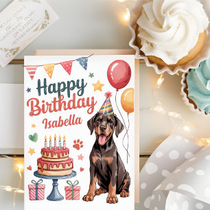 Carte Anniversaire de chien Doberman mignon personnalisé