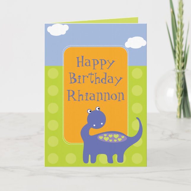 Carte Anniversaire de dinosaures pourpres avec points (Devant)
