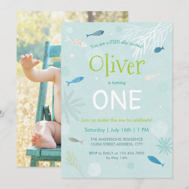 Carte Anniversaire de enfant Blue Fish (Devant / Derrière)