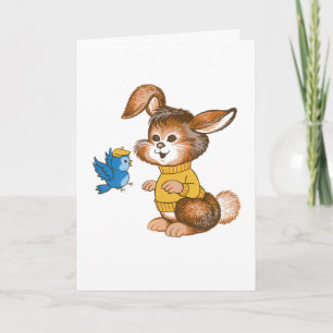 Carte Anniversaire de enfant Bunny et Bluebird