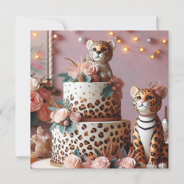 CARTE ANNIVERSAIRE DE ENFANT CAKE CUTE LEOPARD THÈME (Devant)