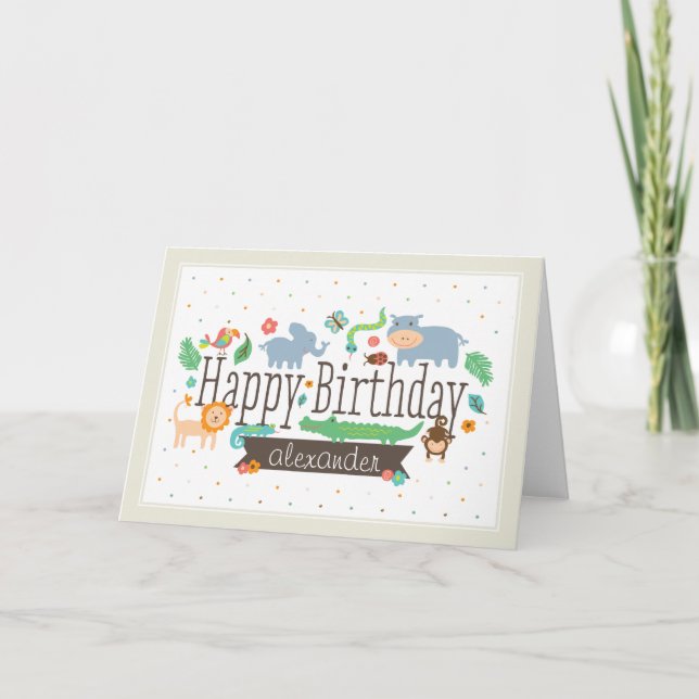 Carte Anniversaire de enfant dans la jungle (Devant)