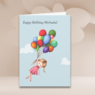 Carte Anniversaire de enfant de ballons fille mignonne