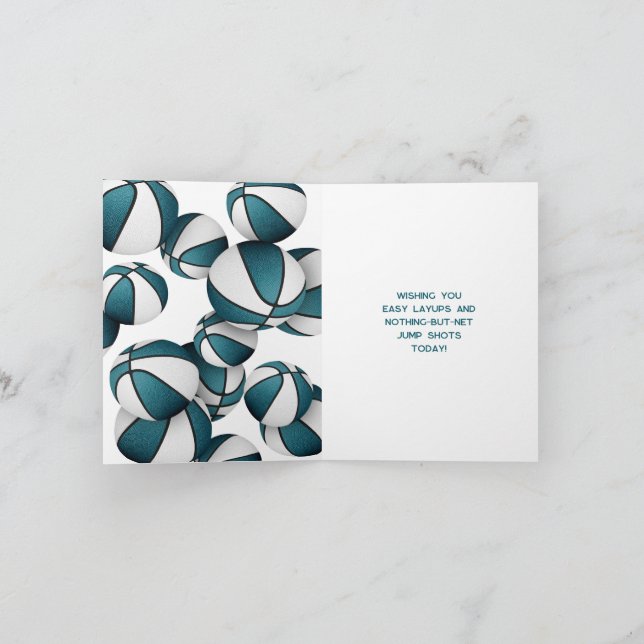 Carte anniversaire de enfant de basket blanc turquoise (Intérieur)