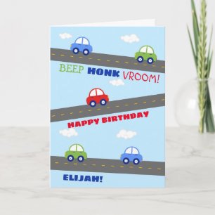 Carte Anniversaire de enfant de voiture colorée
