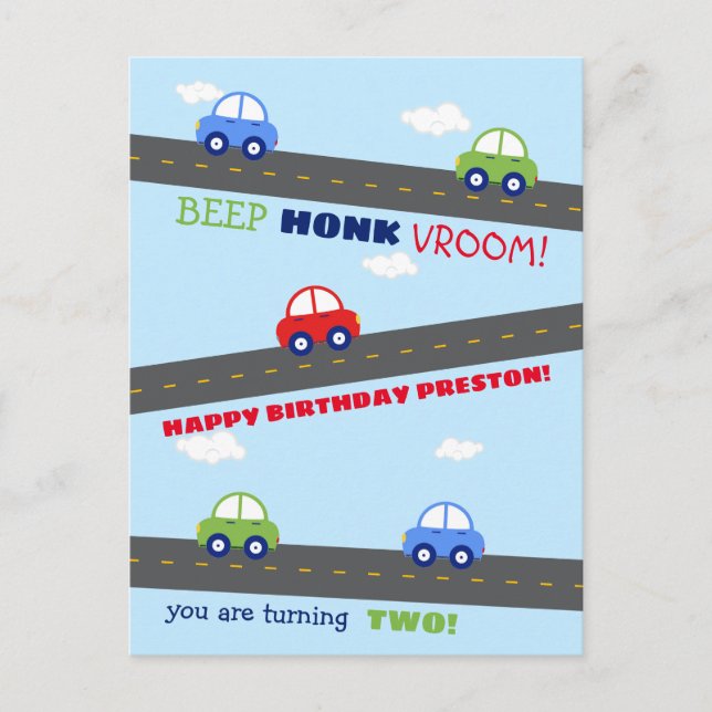 Carte Anniversaire de enfant de voiture rouge et b (Devant)