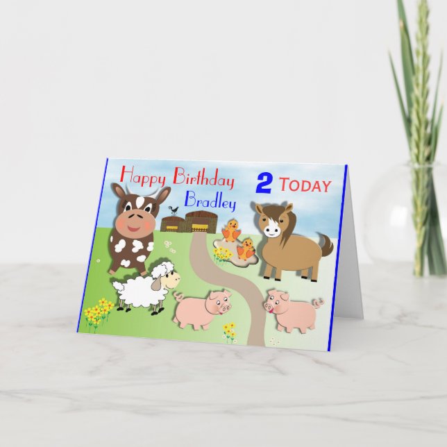 Carte Anniversaire de enfant des animaux de ferme  (Devant)