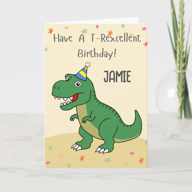 Carte Anniversaire de enfant Dinosaur T-rex person (Devant)