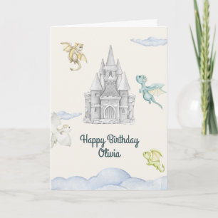 Carte Anniversaire de enfant Magical Castle Cute Dragons