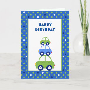 Carte Anniversaire de enfant Voiture verte et bleu