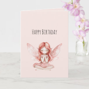 Carte Anniversaire de Fée aux Cheveux Rouges Rose Blush 