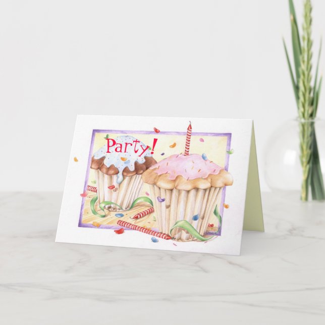 Carte Anniversaire de gâteau de tasse, (Devant)
